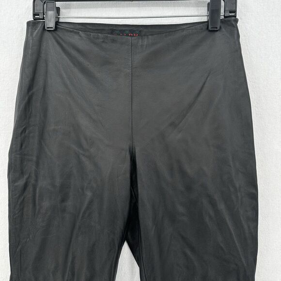 Vintage Ralph Lauren Leather Pants Womens 4 Black Bootcut Lined Moto Biker Goth - Picture 3 of 14